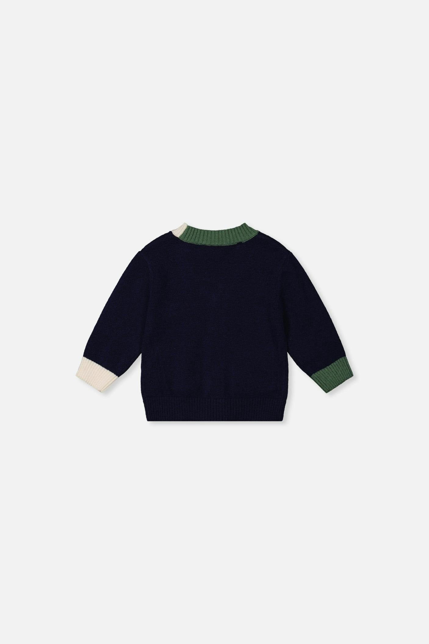 Baby Knit Cardigan With Dino Dark Blue, Green And Yellow