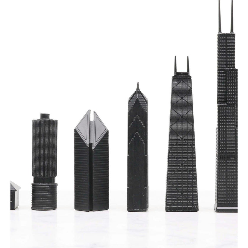 Chess Set Stainless Steel CHICAGO with Marble Hatch Board