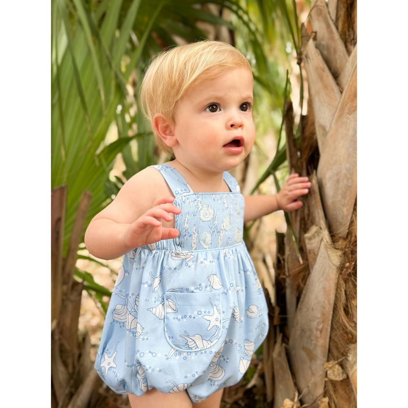 William Smocked Bubble in Blue Shell