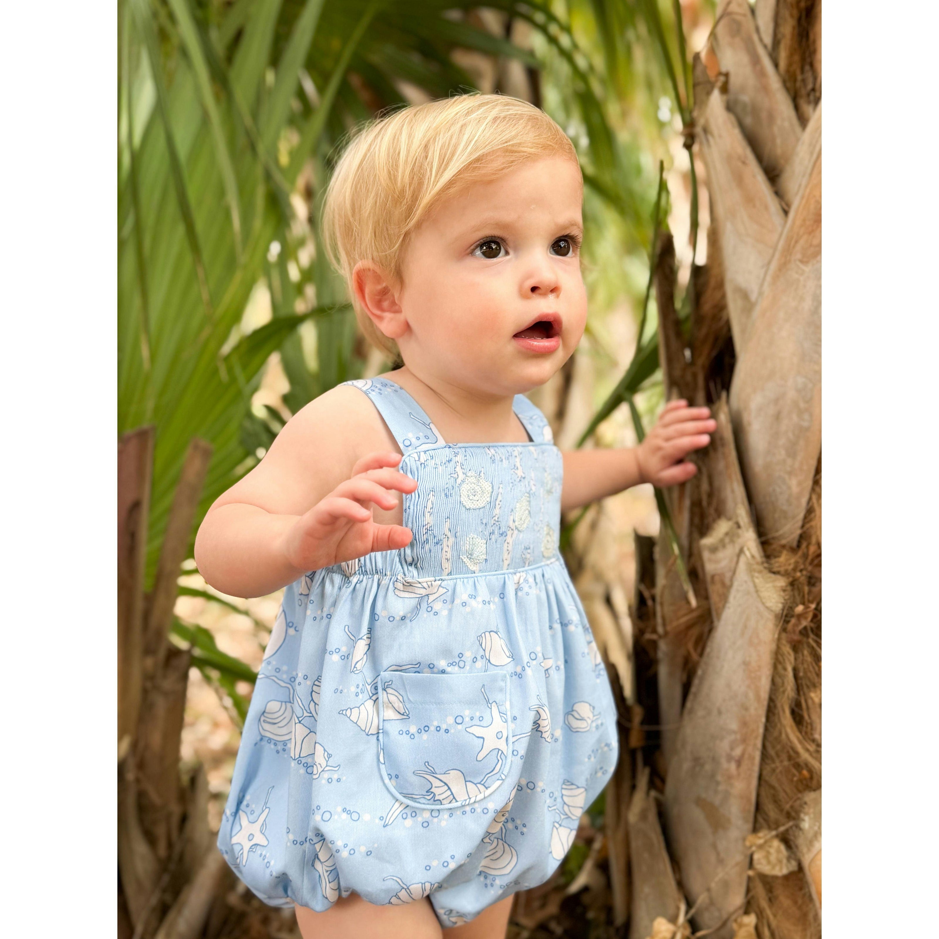 William Smocked Bubble in Blue Shell