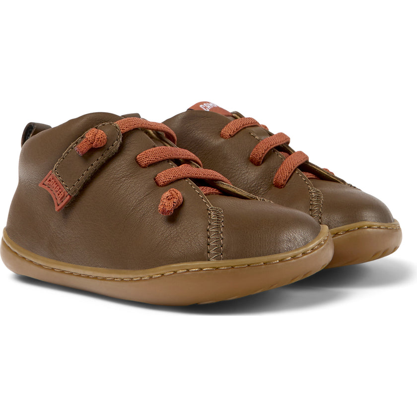 Peu Cami Hook-N-Loop Closure Leather Shoes, Brown