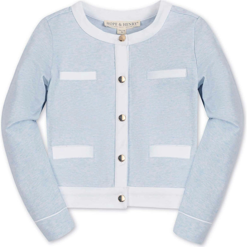 Organic French Terry Contrast Trim Cardigan, Blue