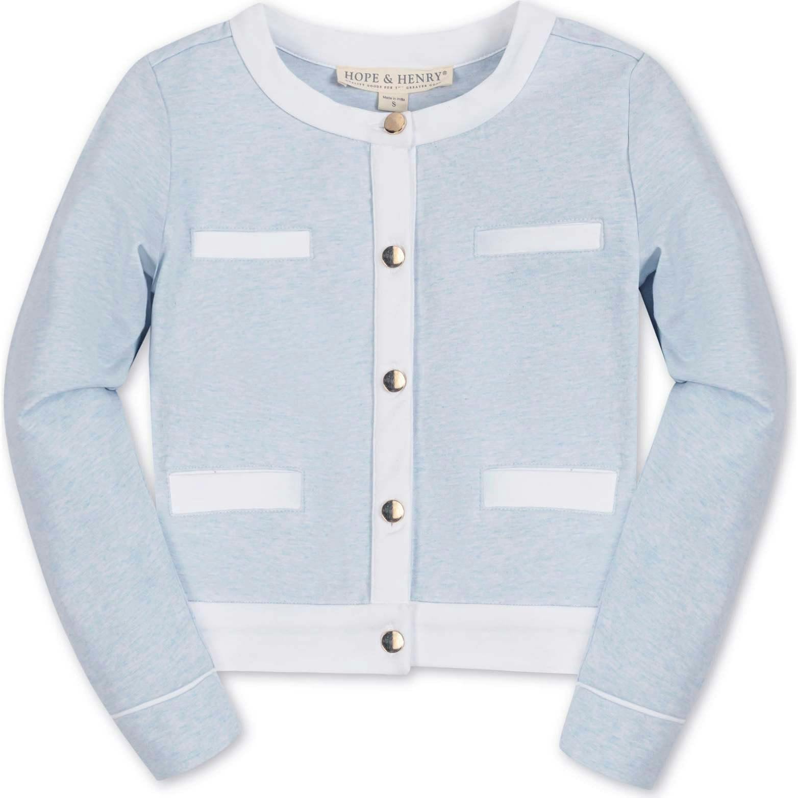 Organic French Terry Contrast Trim Cardigan, Blue