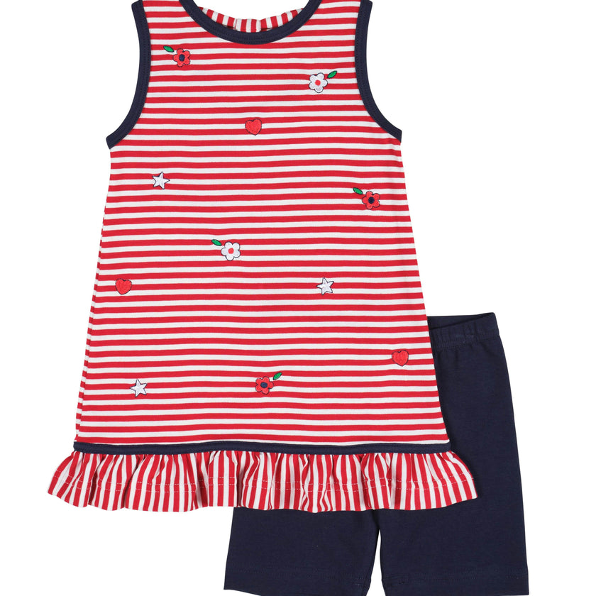 Stripe Knit Short Set With Emb Hearts