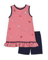Stripe Knit Short Set With Emb Hearts