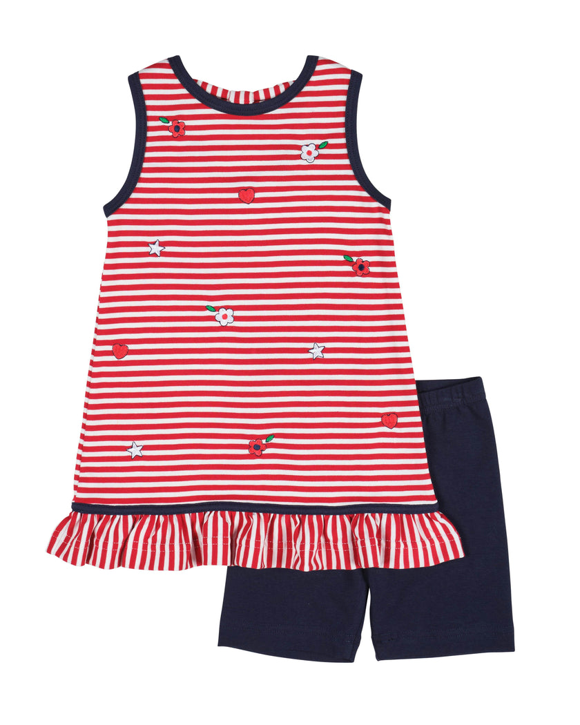 Stripe Knit Short Set With Emb Hearts
