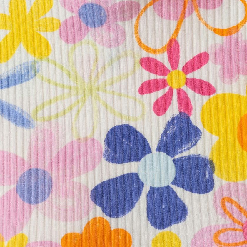 Printed Rib Dress | White Floral