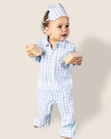 Baby's Twill Classic Romper in Light Blue Gingham