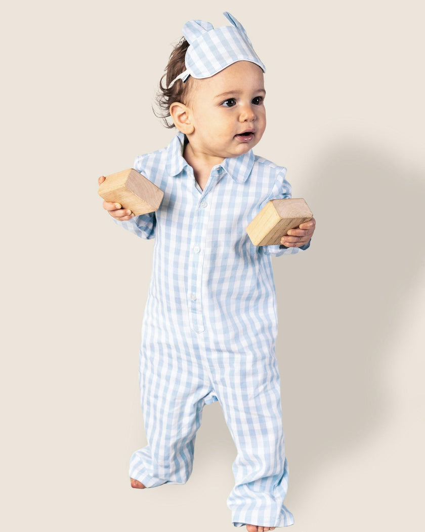 Baby's Twill Classic Romper in Light Blue Gingham