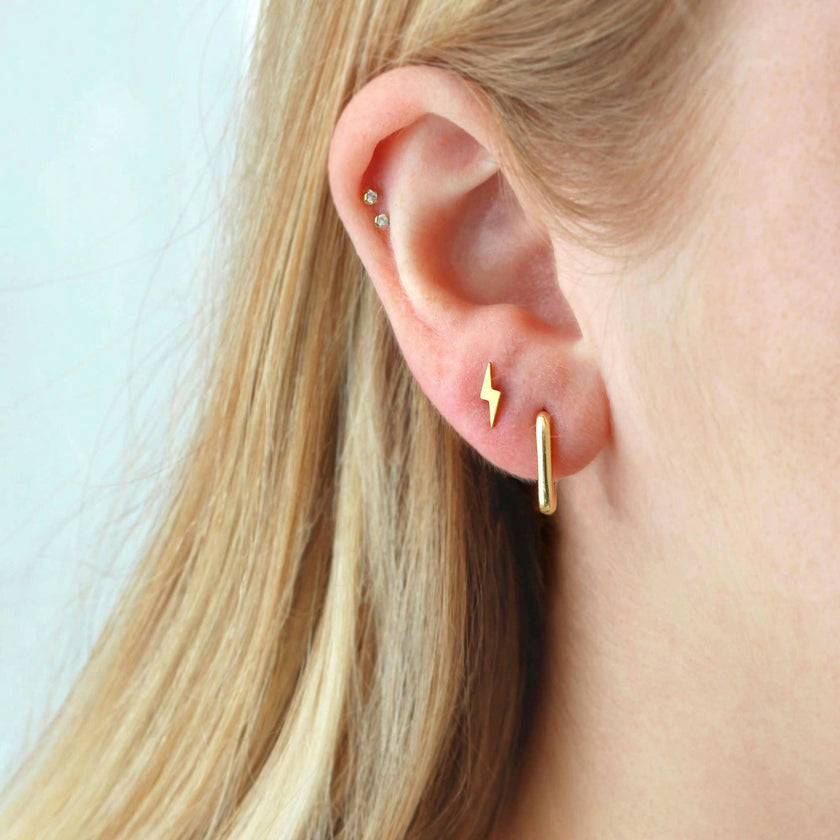 Lightning Bolt Titanium Flat Back Stud Earring