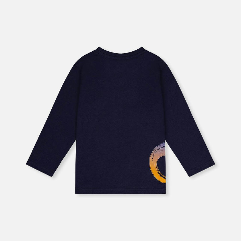 Long Sleeve Organic Cotton T-Shirt Dark Blue And Orange