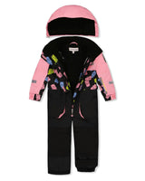 Kids One Piece Play Snowsuit Pink And Black Gummy Bear Print