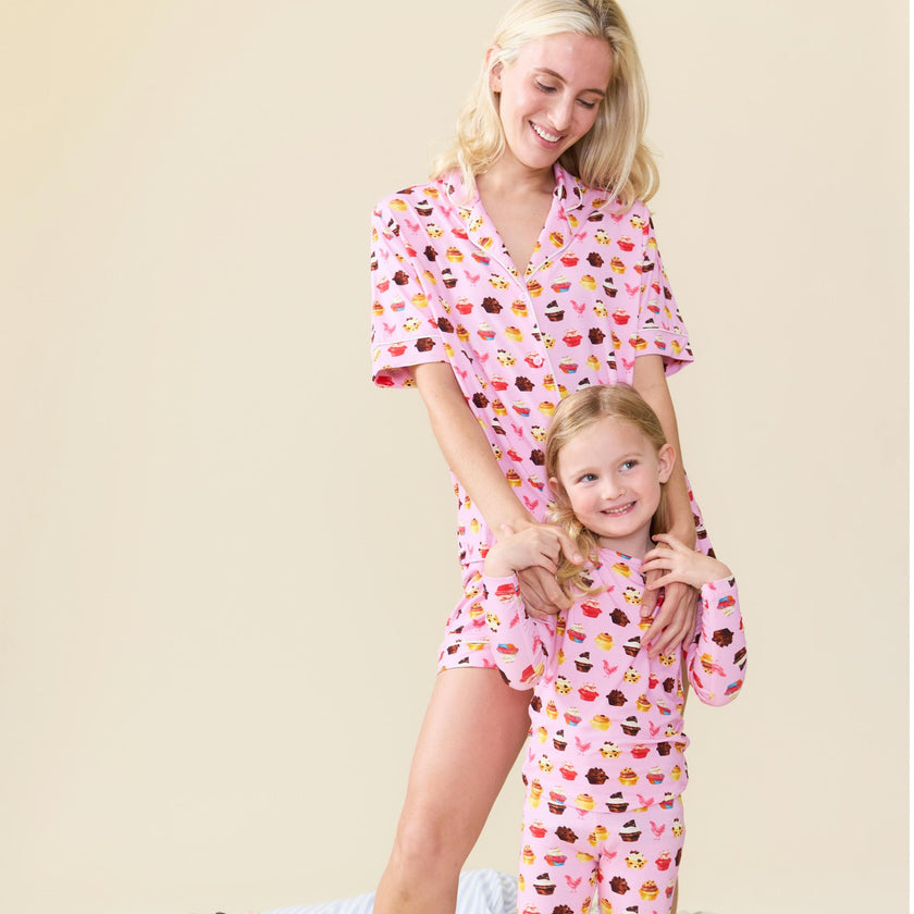 Womens Short Bamboo PJ Set - Pink Cupcakes