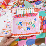 Packed Party Make a Wish Birthday Dessert Plates 10ct - Gold Foil Colorful Cake Design Party Plates, 8 Inch, 350 GSM