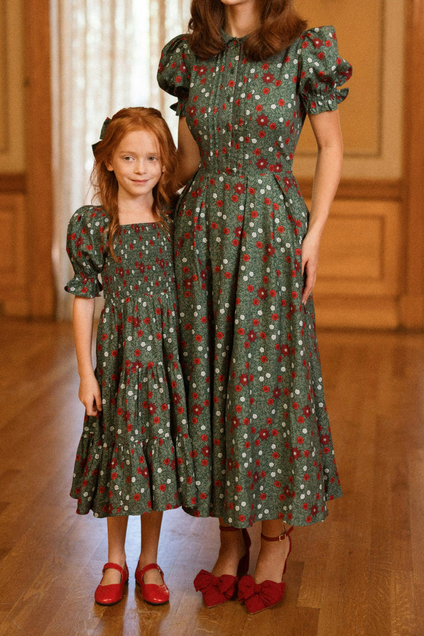 Sophia Dress in Evergreen Merry Ditsy
