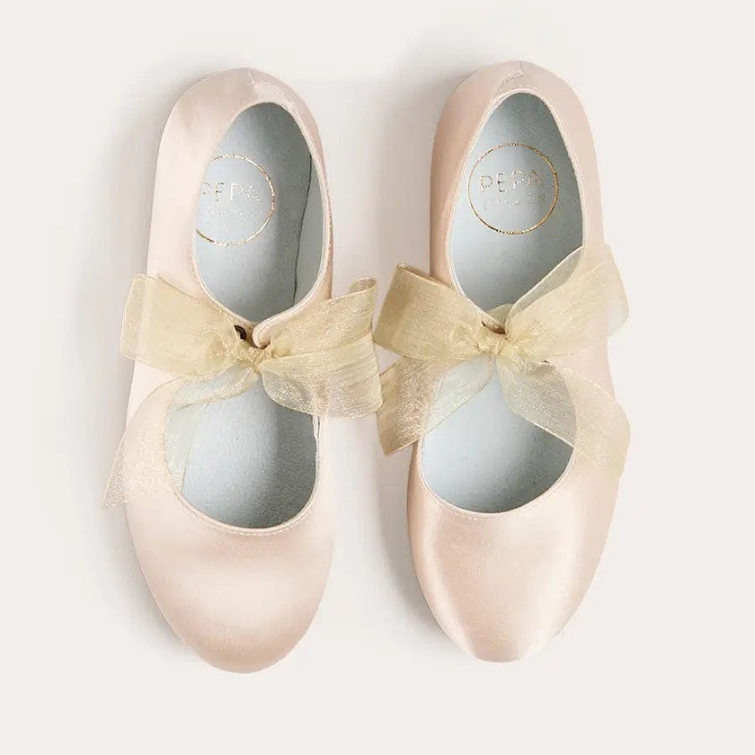 Satin Organza Bow Party Shoes in Champagne (24-37EU)