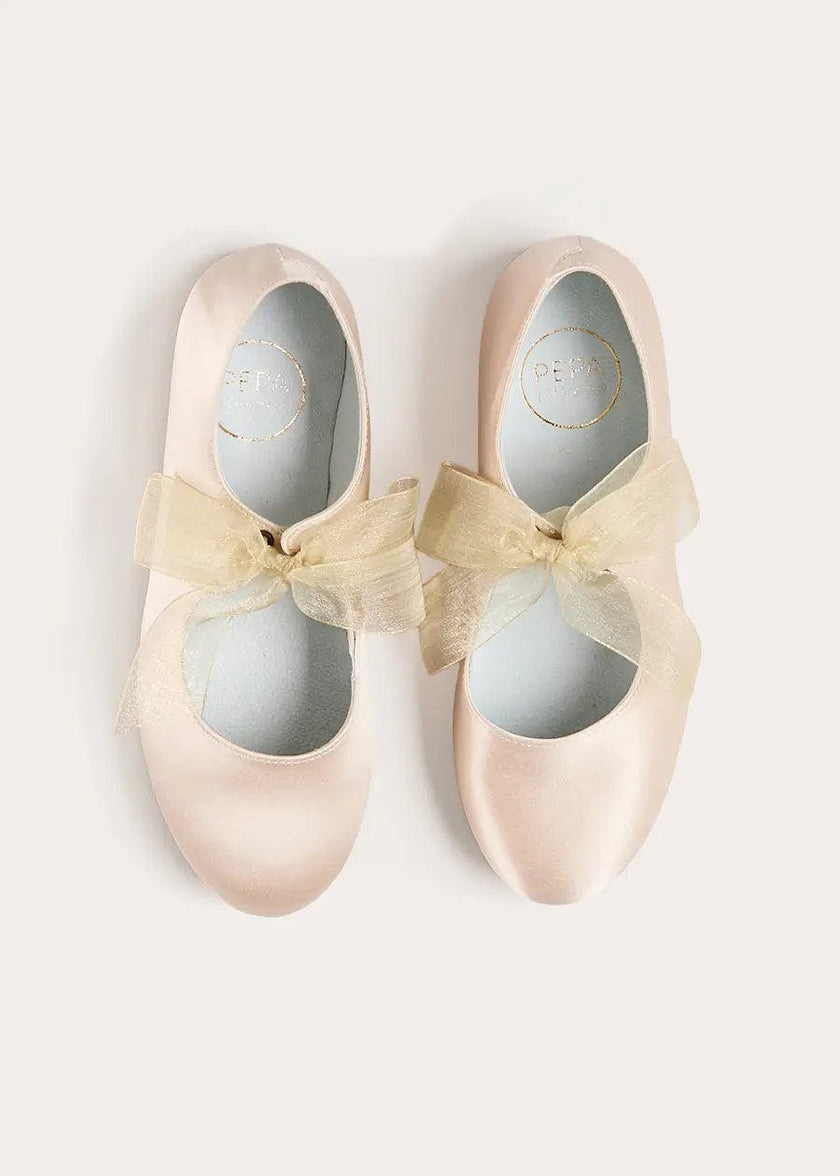 Satin Organza Bow Party Shoes in Champagne (24-37EU)