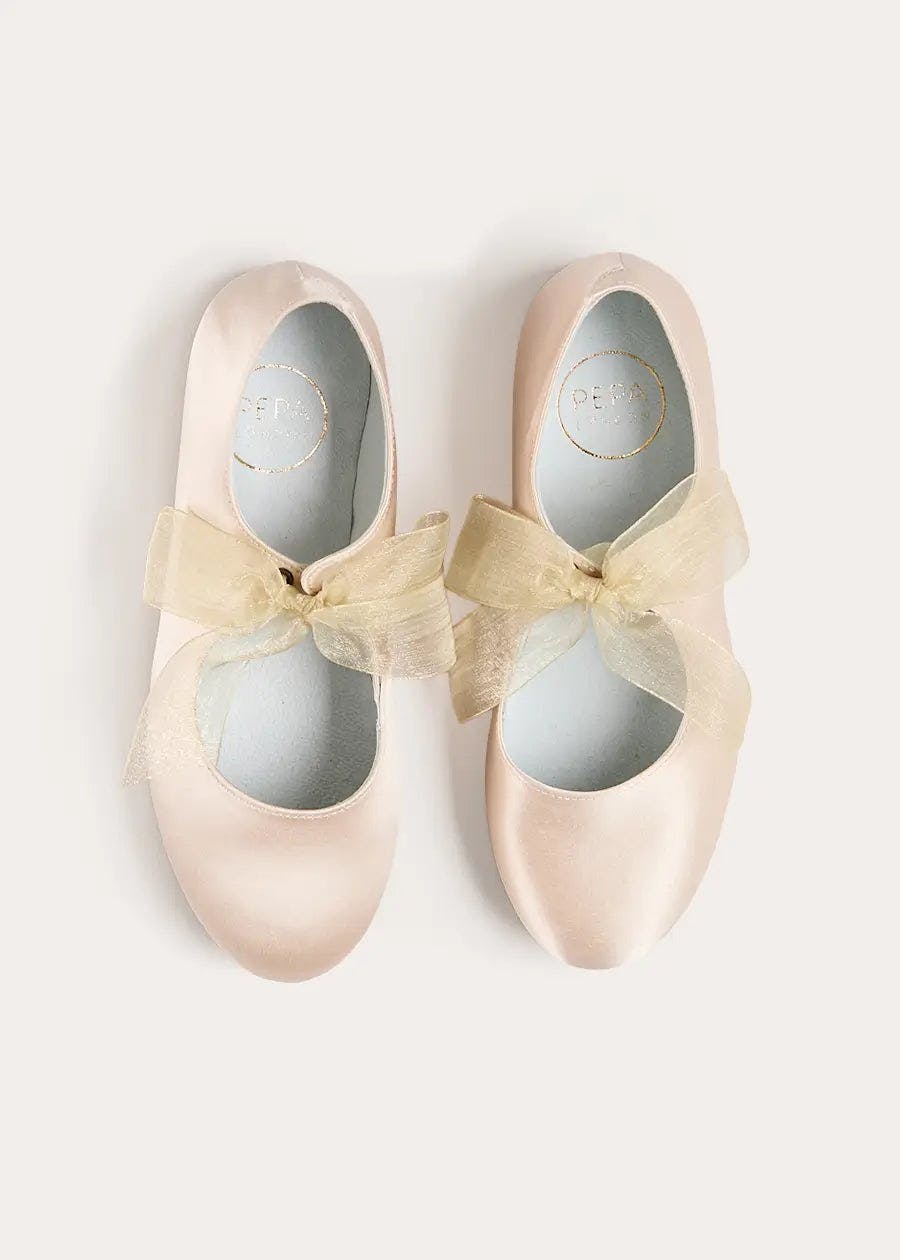 Satin Organza Bow Party Shoes in Champagne (24-37EU)