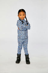 Two Piece Thermal Underwear Blue Leopard Print