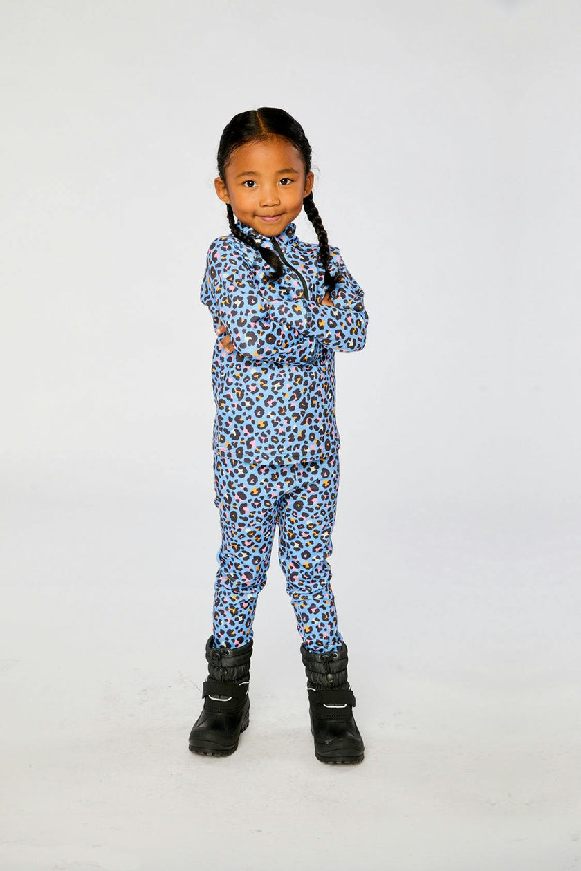 Two Piece Thermal Underwear Blue Leopard Print