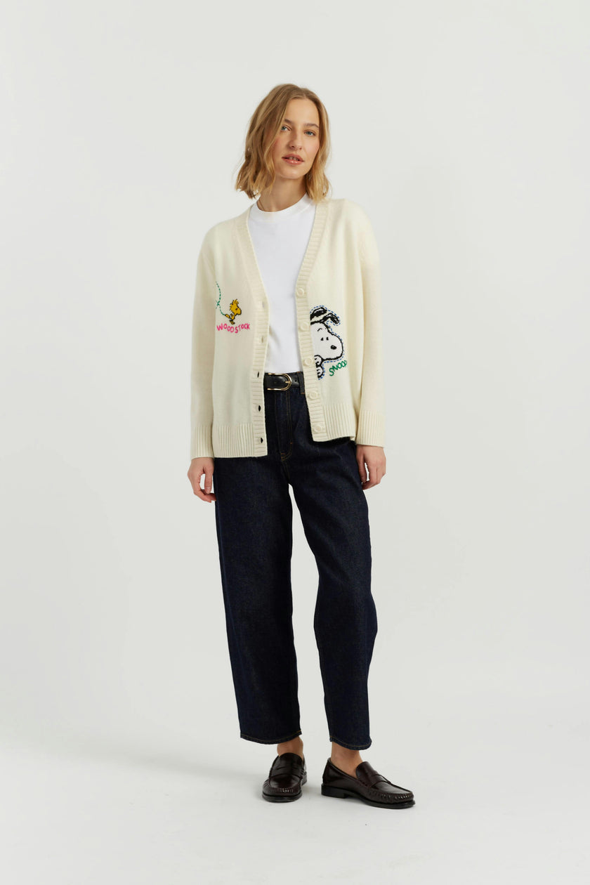 Wool-Cashmere Snoopy Embroidered Cardigan
