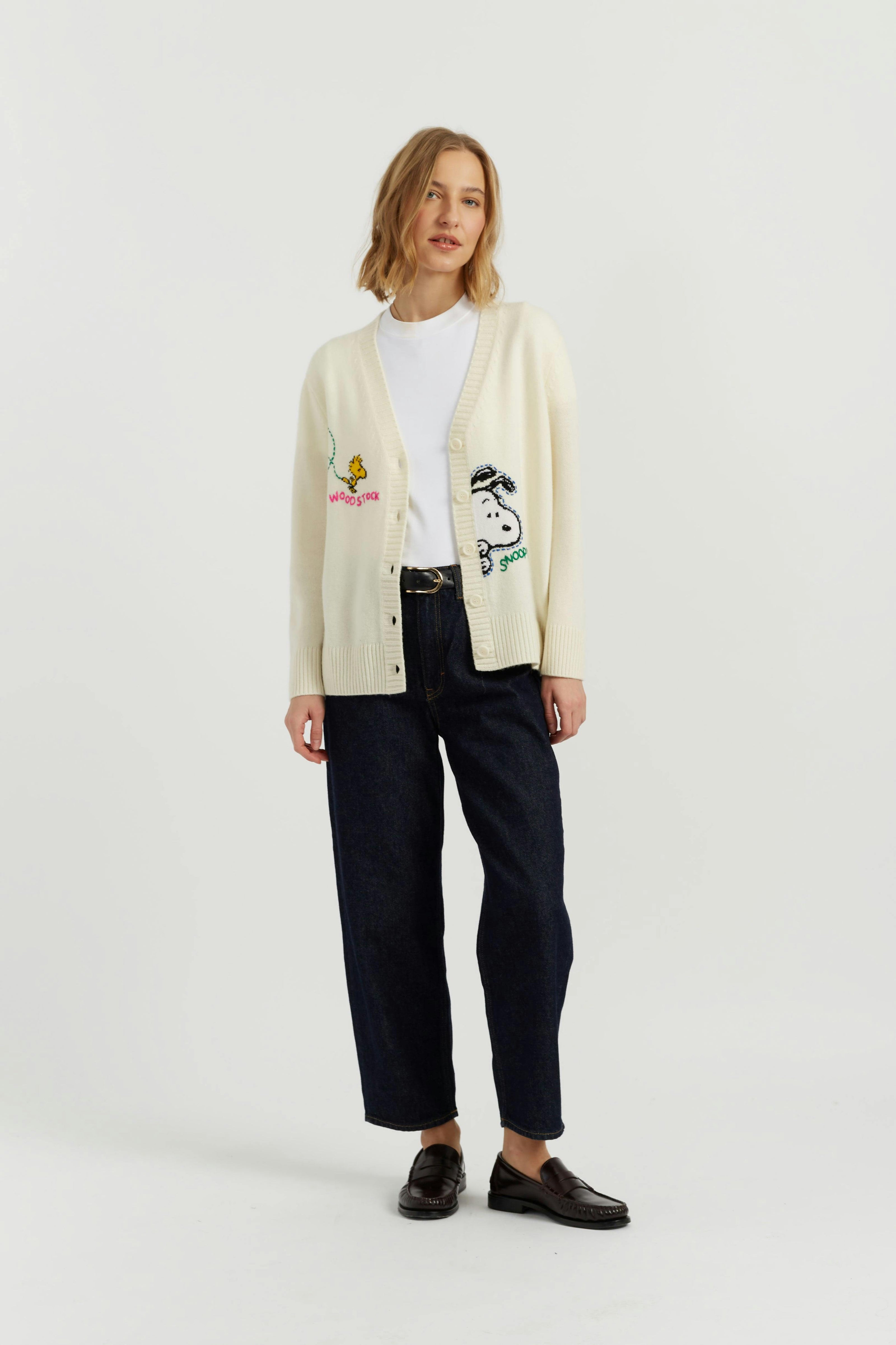 Wool-Cashmere Snoopy Embroidered Cardigan