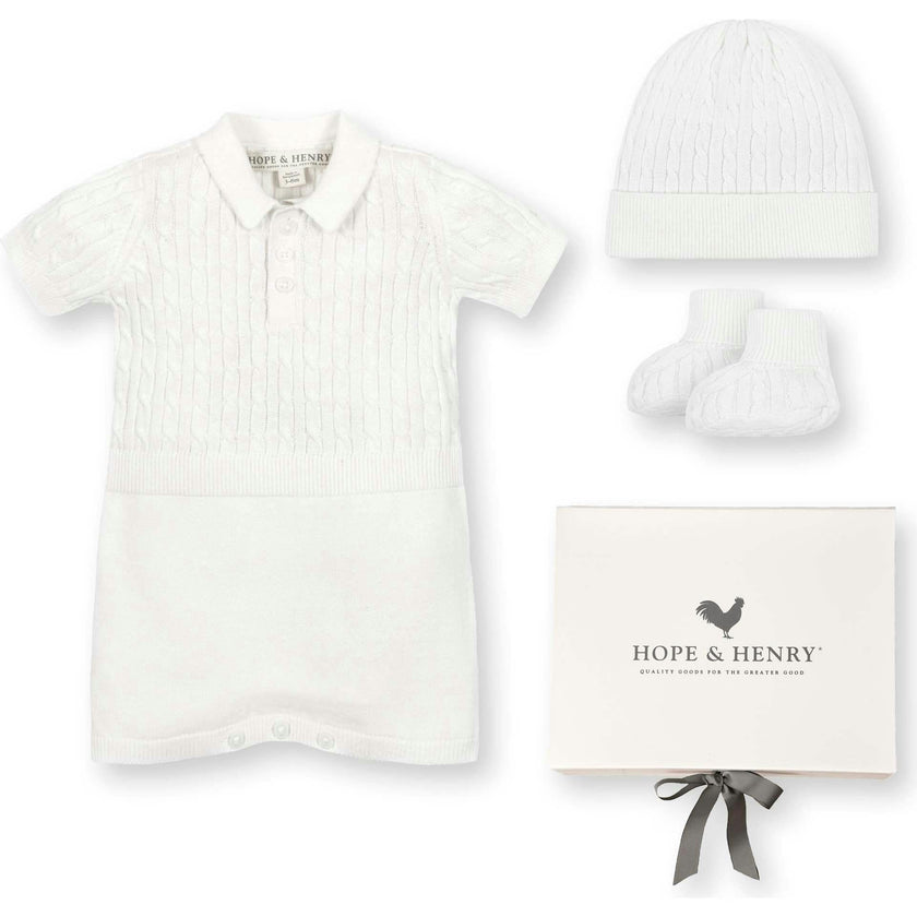 4 Piece Cable Shortie Romper, White