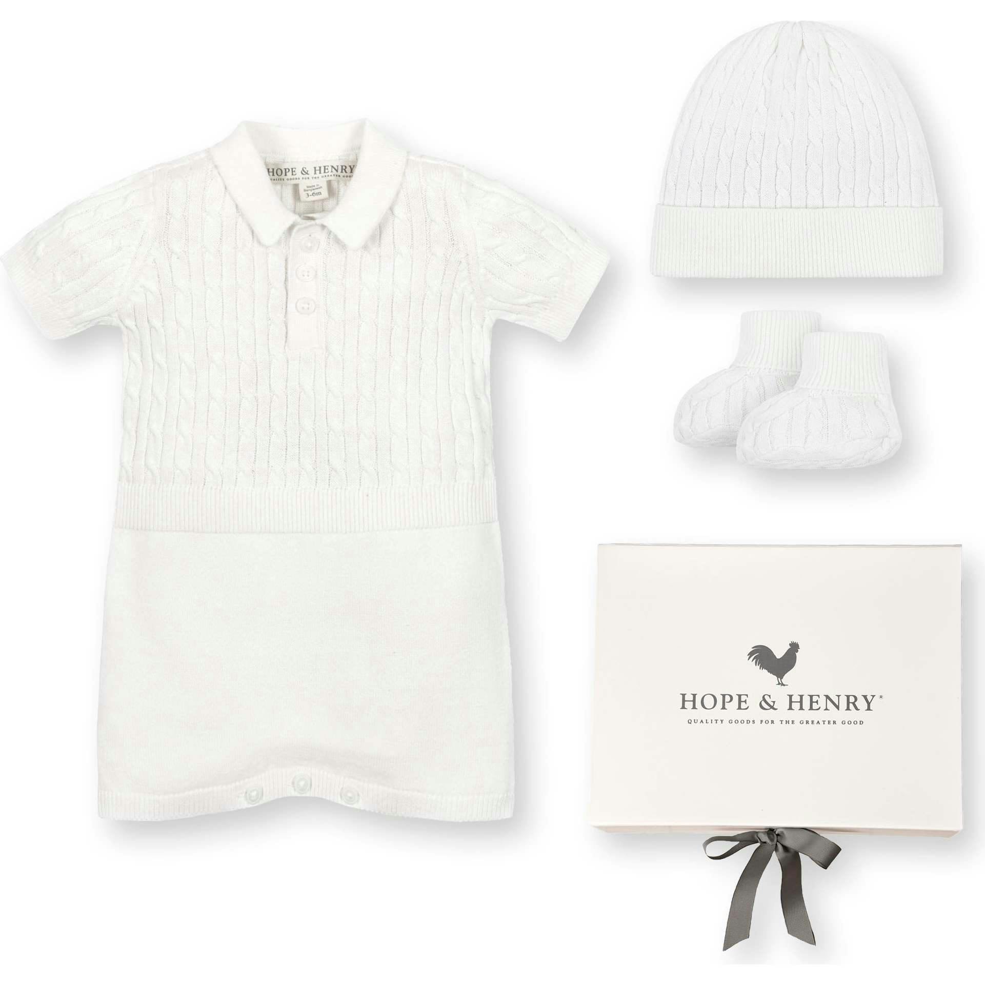 4 Piece Cable Shortie Romper, White