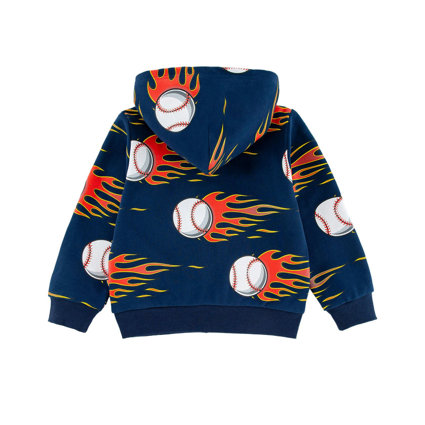 Soft Fleece Zip-up Hoodie, Baseball Fire