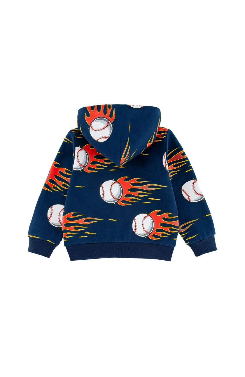 Soft Fleece Zip-up Hoodie, Baseball Fire