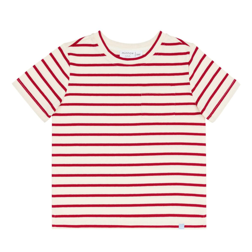 unisex cream and red stripe boatneck tee
