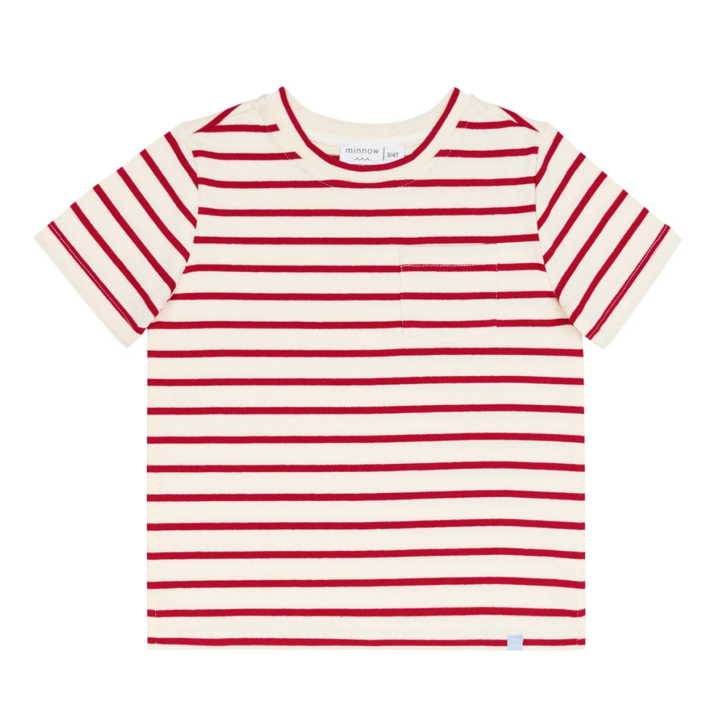 unisex cream and red stripe boatneck tee