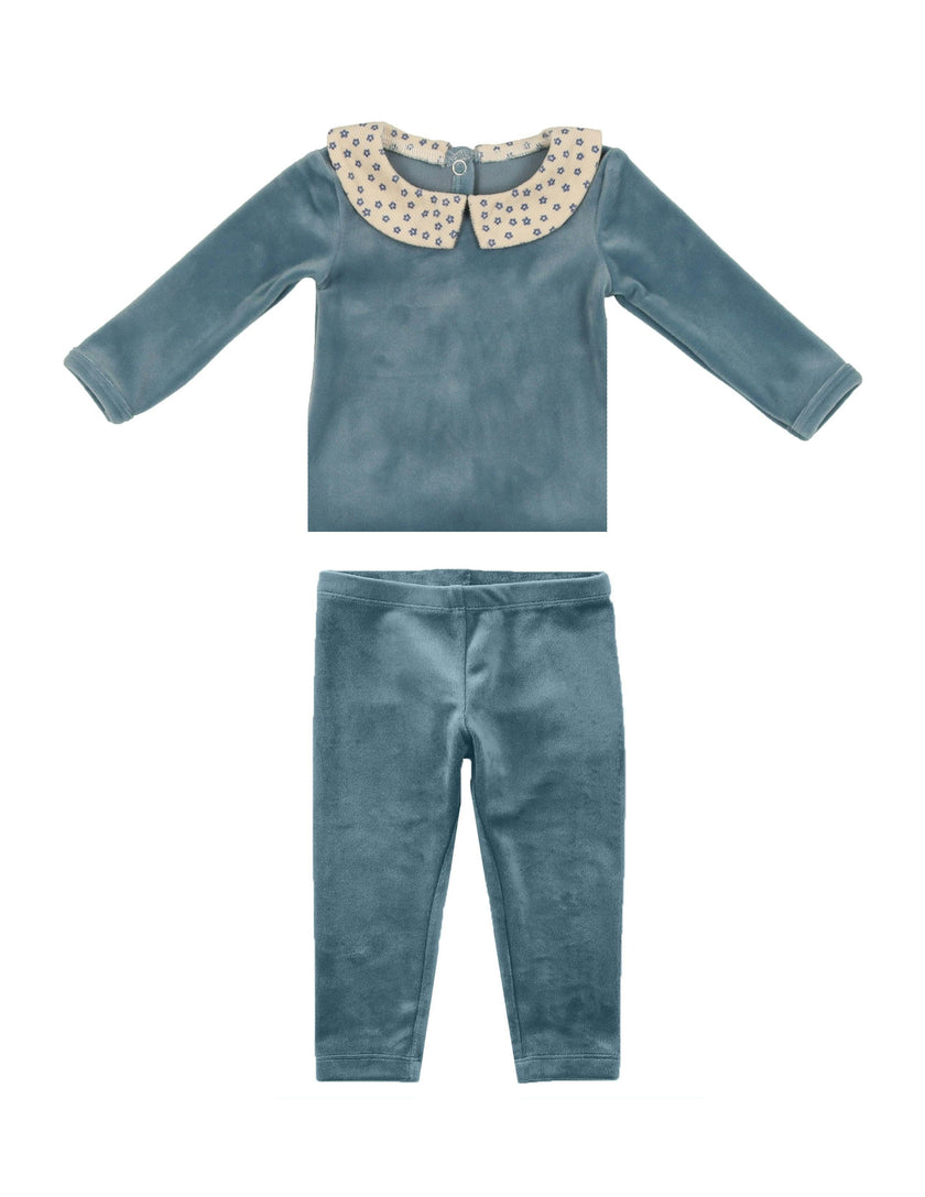 Boy's Velour Floral Peter Pan Collar Top & Pant 2-Piece Set