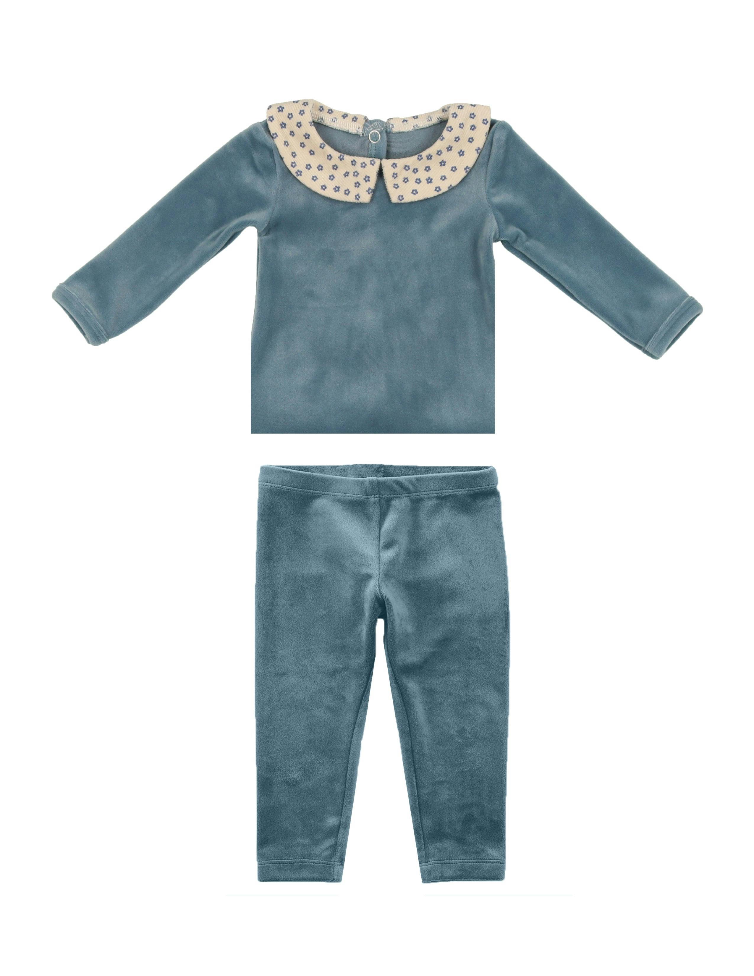 Boy's Velour Floral Peter Pan Collar Top & Pant 2-Piece Set