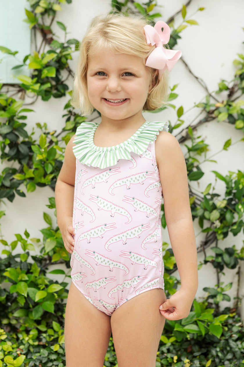 Ruffled One Piece Swimsuit - Pink Alligator Alley