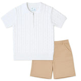 Short Sleeve Polo Cable Sweater