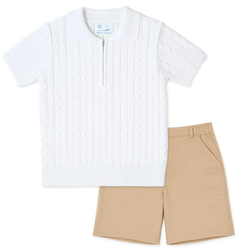 Short Sleeve Polo Cable Sweater