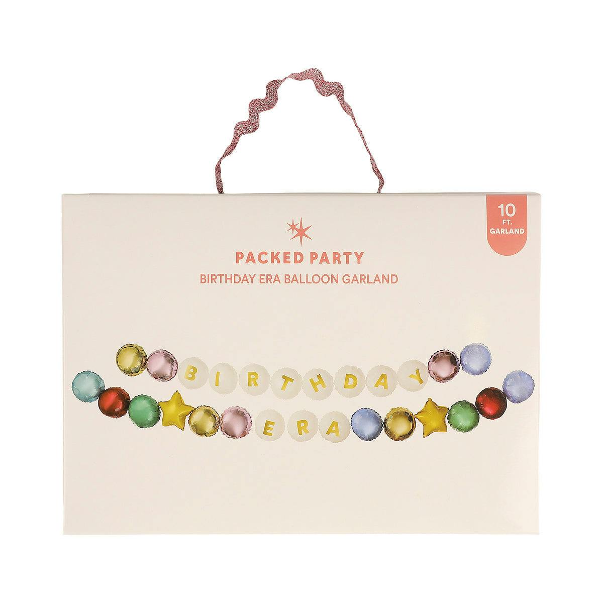 Packed Party Birthday Era Customizable Balloon Garland Banner 60ct - Beaded Bracelet-Style 5-Inch Mylar Balloons with 114 Gold Letters, Strings, and Glue Dots