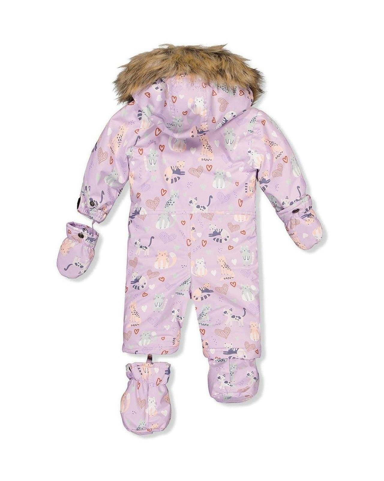 Baby One Piece Snowsuit Adapted For Car Seats Purple Cat Print