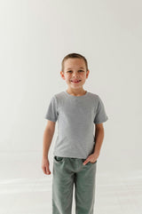 Boys Cotton Short Sleeve Tee in Grayish Blue