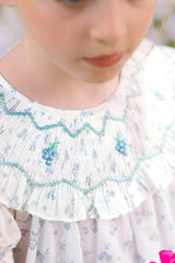 Myrtille Blue Floral Short Sleeve Bishop Dress