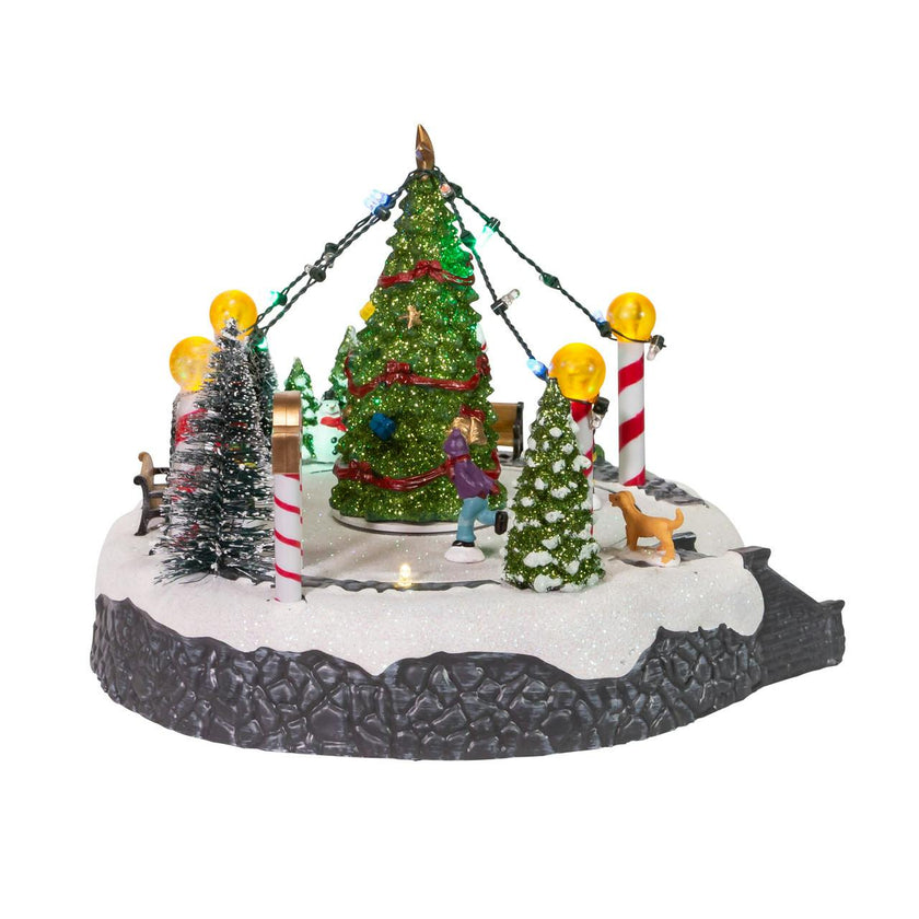 Kurt Adler 7-Inch Battery-Operated Musical LED Ice Rink with Tree Table Piece