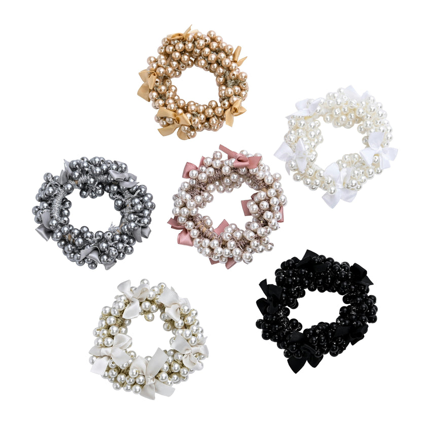 Beaded Bow Scrunchie Set