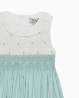 Sleeveless Willow Rose Hand Smocked Dress in Sea Blue