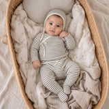 Organic Kimono Top & Footed Pants Set - Olive Stripes