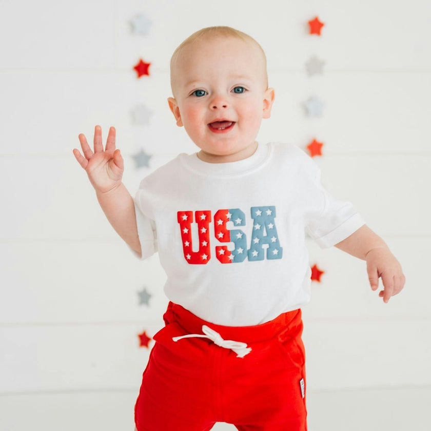 USA Puff Ink Short Sleeve Romper - White