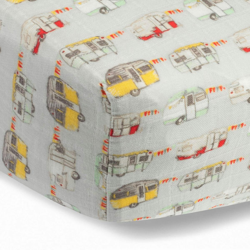 Vintage Trailers Organic Cotton Muslin Fitted Crib Sheet