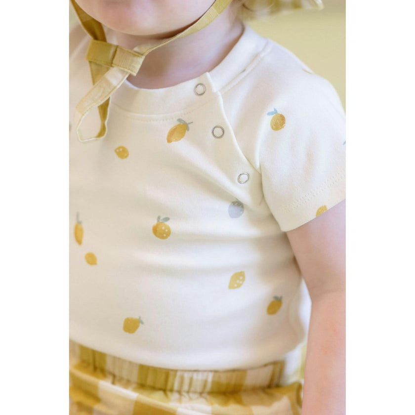 Print Short Raglan Sleeve Snap One-Piece, Yellow