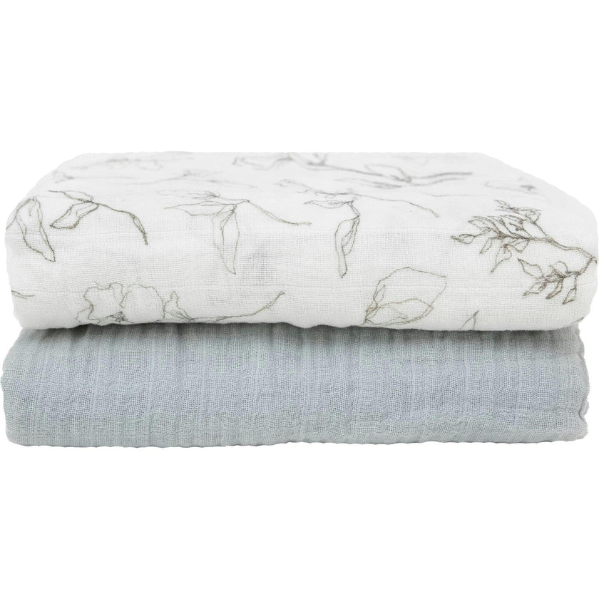 Organic Cotton Muslin Swaddle Blanket 2 Pack - Pencil Floral