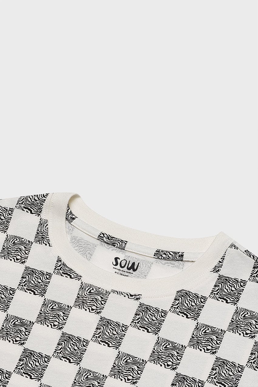 Relaxed Cotton T-Shirt With Checker Print